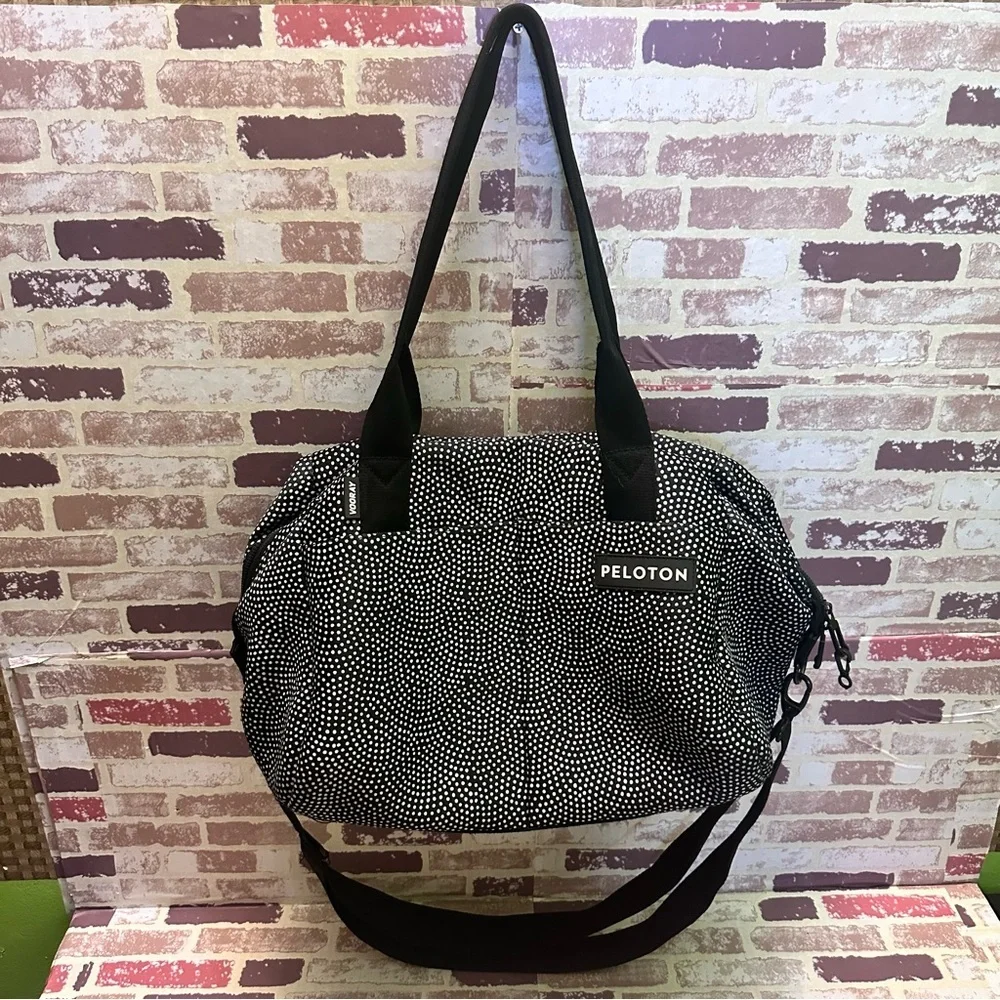 Peloton Black and White Duffel Bag with Speckled Design